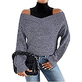 MakeMeChic Women's Fall Fashion 2025 Cold Shoulder Sweaters Long Sleeve Knitted Oversized Turtleneck Sweaters