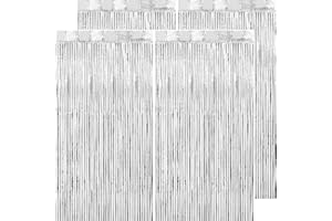 PatiCool Silver Tinsel Foil Fringe Curtain Backdrop - Thicken 4 Pack 3.2 x 8.2 FT - Glitter Silver Door Streamers Party Backdrop Decorations for Birthday, Baby Shower, Bachelorette, Prom, Disco Party