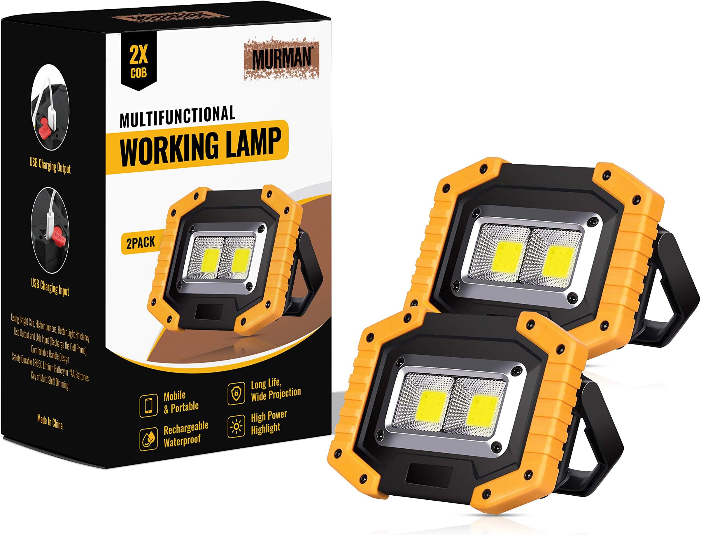 LED Floodlight Rechargeable, Work Lights Portable 30W with USB, Spotlight Waterproof Outdoor for Car Repairing, Fishing, Camping, Hiking, Emergency Security Lights, 3 Modes (Grey)