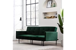 Edenbrook Gilman Futon - Futon Sofa Bed - Futon Couch - Small Futon - Living Room Furniture - Armed Sofa Bed Couch - Sofa - Green Velvet Futon