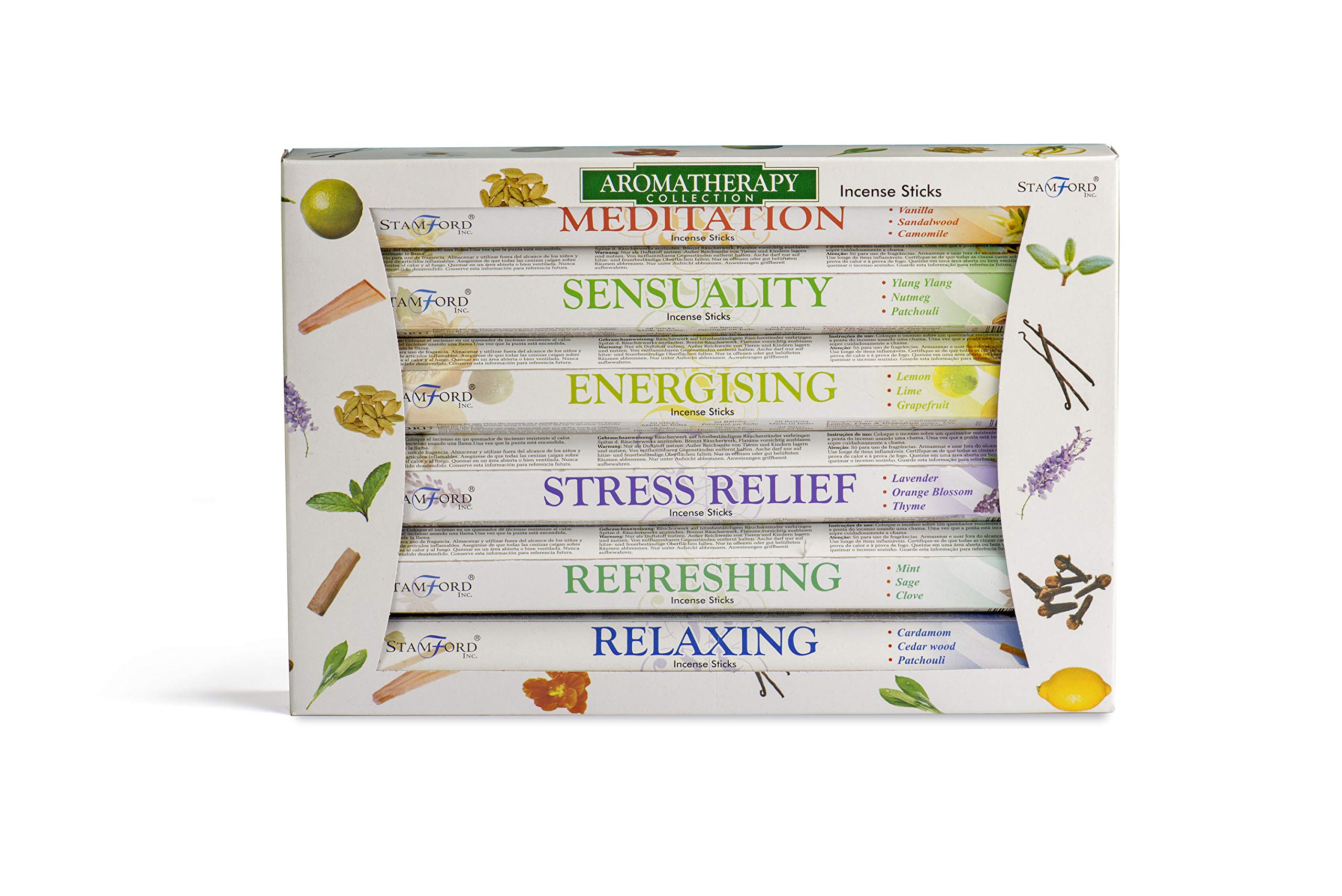Stamford INC. 37322 Premium Aromatherapy Hex Range Sticks-Relaxing, Stress Relief, Meditation, Refreshing, Sensuality & Energising Incense Gift Pack, Black, One Size