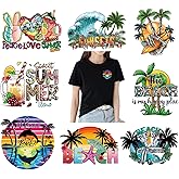 8PCS Small Size Beach Iron On Decals Thermal Transfer Stickers for Clothing Heat Press Decoration Appliqued Sublimation Patches Iron On Transfer Designs Heat Press Vinyl for Shirts(Sandbeach)