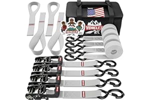 Vehiclex Heavy Duty Ratchet Strap – 1.5" x 8 ft – (4PK Silver) Tie Down Straps & Soft Loops for Moving & Securing Motorcycle,