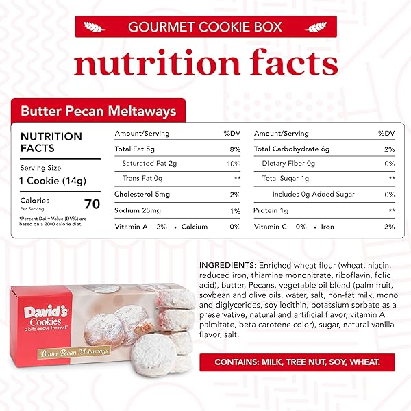 DAVID’S COOKIES GOURMET BUTTER PECAN MELTAWAY SINGLES – GOURMET COOKIE SNACKS WITH CRUNCHY PECANS AND POWDERED SUGAR – PURE CREAMY BUTTER RECIPE – DELICIOUS HEAVENLY FLAVORS FOOD GIFT (6 OZ)