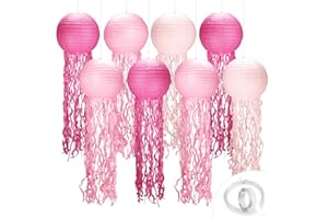 YORR 8pack Pink Jellyfish Party Decorations,Jellyfish Lantern Hanging，withTape and String,Mermaid Birthday Decorations for Birthday,Mermaid,Baby Shark,Ocean Themed Party Supplies