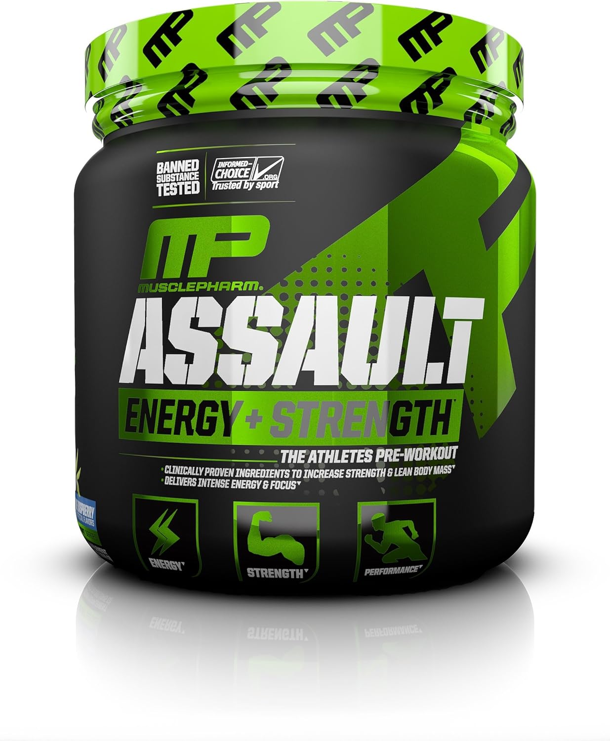 MusclePharm Assault Sport Pre-Workout Powder with High-Dose Energy, Focus, Strength, and Endurance, Blue Raspberry, 30 Servings: Health & Personal Care