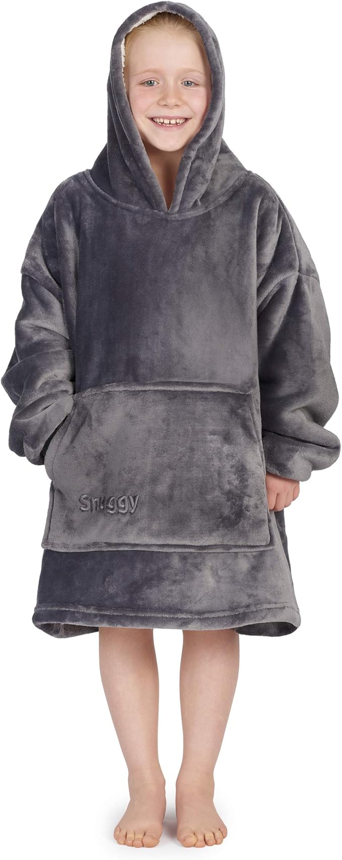 Snuggy Grey Oversized Hooded Blanket For Kids One Size Cosy, Fluffy