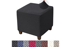 HFCNMY Ottoman Cover Square,Stretch Knitted Small Square Ottoman Slipcover,Storage Foot Stool Covers with Elastic Bottom Black
