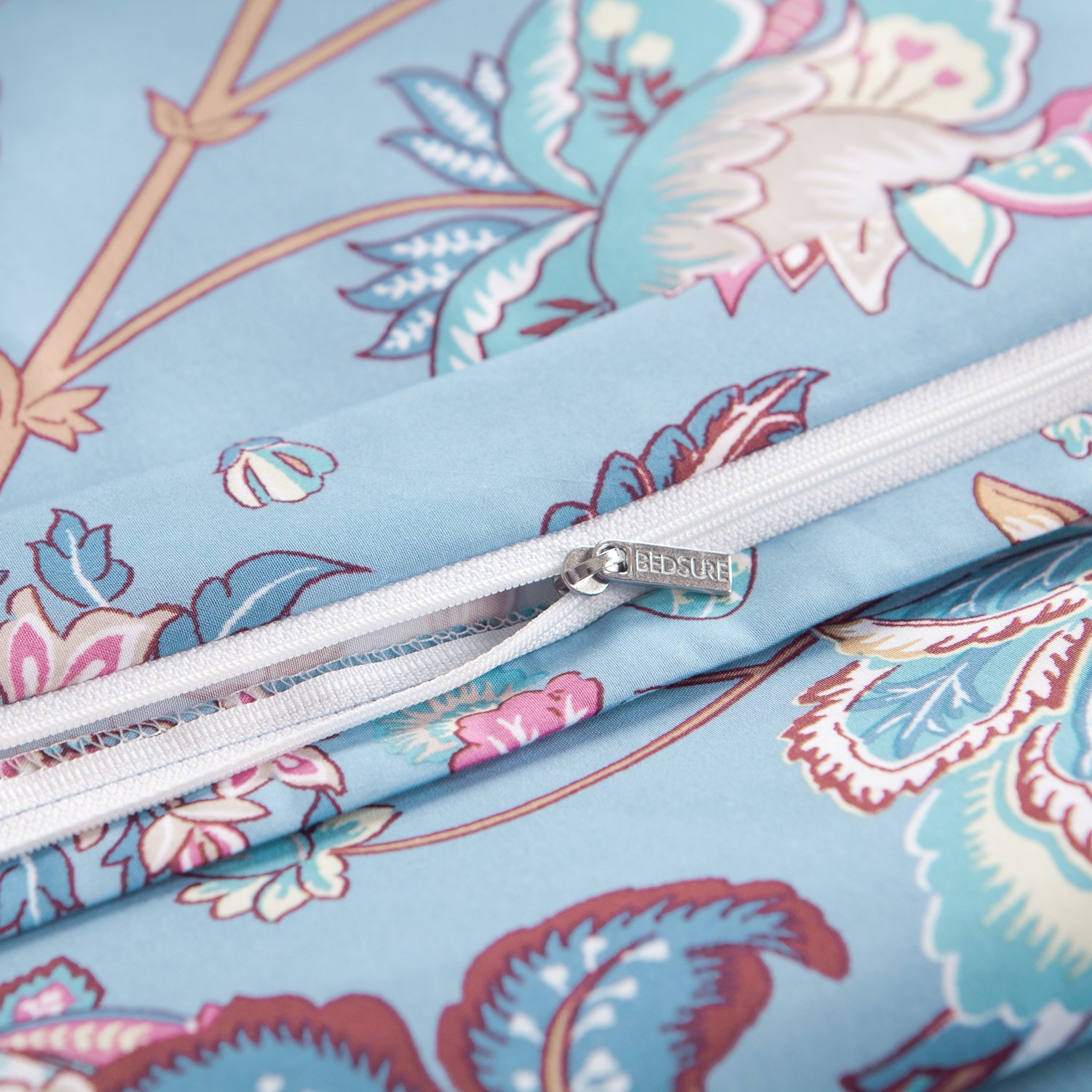 Duvet Cover Set with Zipper Closure-Printed Blue Floral Reversible Design,King (104\