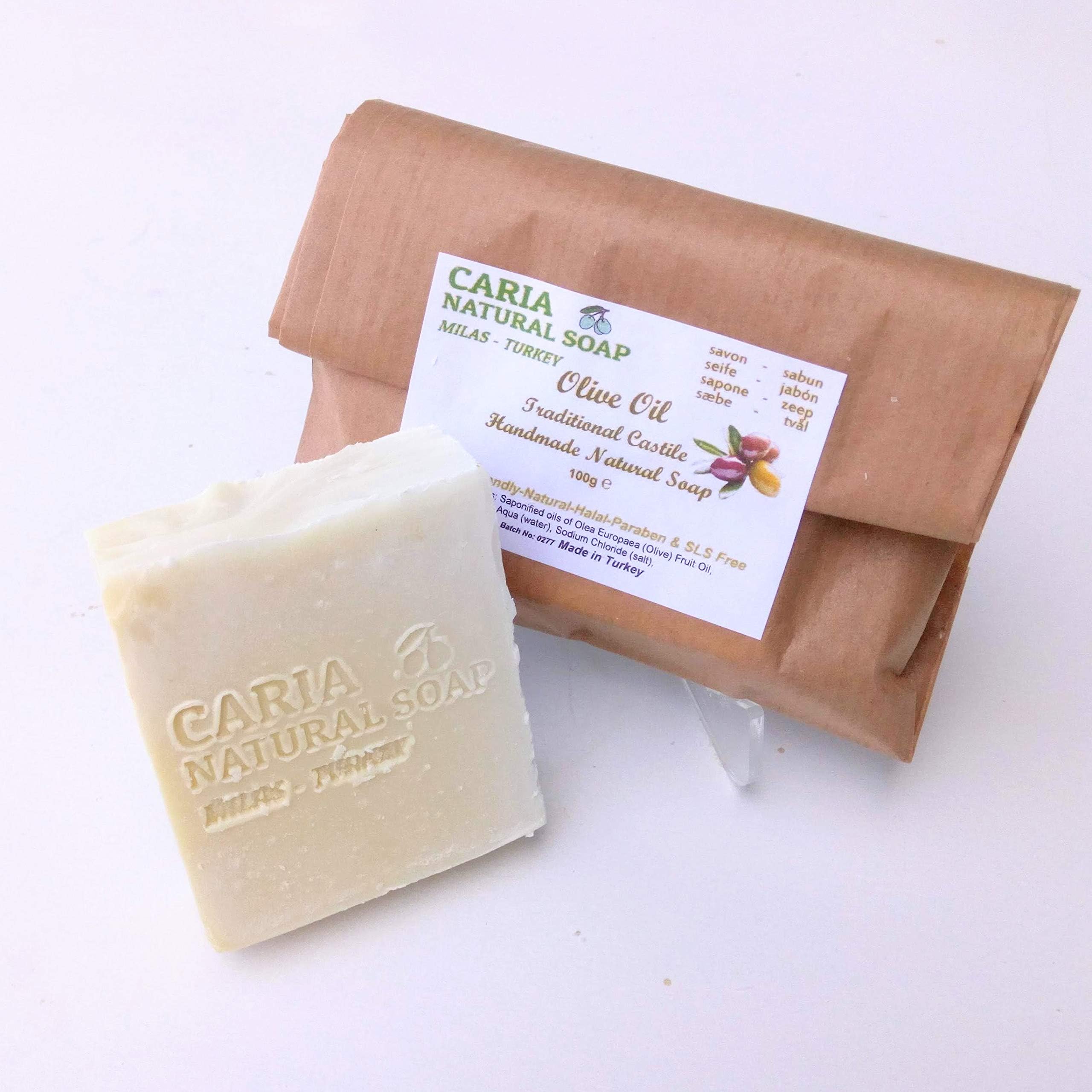Caria Natural Soap Pure Traditional Castile Olive Oil Soap Bars. Fragrance Free. nature's moisturiser. Face, body hair wash. Handmade in Turkey (1 bar)