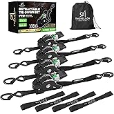 THURSLLON Retractable Ratchet Straps (4-Pack) - 1in x 10ft, Black | 1,650lb Break Strength, Auto Self Retracting Design.For Truck, Cargo Trailer, Motorcycle, ATV, Kayas, Furniture Tie Downs.