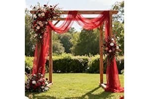 Jevix Wedding Arch Draping Fabric 29" x 18 FT Red Sheer Chiffon Outdoor Curtain Drapes for Wedding Birthday Party Ceremony Decor(1 Panel, Red)
