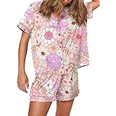 SHESHOW Satin Pajamas for Women Set Preppy Animals Pjs Short Sleeve Shorts 2 Piece Loungewear Sets XS-XXL