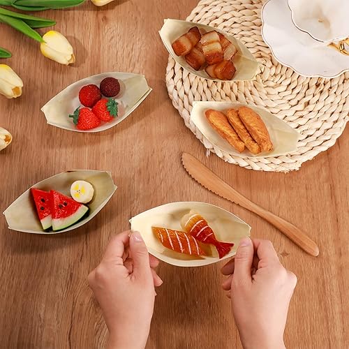 Nuanchu 200 Pcs Bamboo Wooden Boat Bulk Disposable Wood Boat