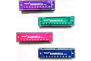 4 Pack C Key 10-Hole Harmonicas Set, Blues Harmonica with Case & Polishing Cloth, Musical Instruments for Adult Beginners (Gr