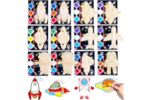 JOTIKO 12 Pack Space Party Favors - Wooden Arts Crafts Painting Kits DIY Keychains Coloring Toy for Kids, Birthday Goodie Bag Stuffers Filler Pinata Stuffers Classroom Prizes Exchange Gifts