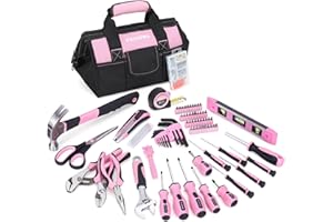 FASTPRO Pink Tool Set, 220-Piece Lady's Home Repairing Tool Kit with 12-Inch Wide Mouth Open Storage Tool Bag
