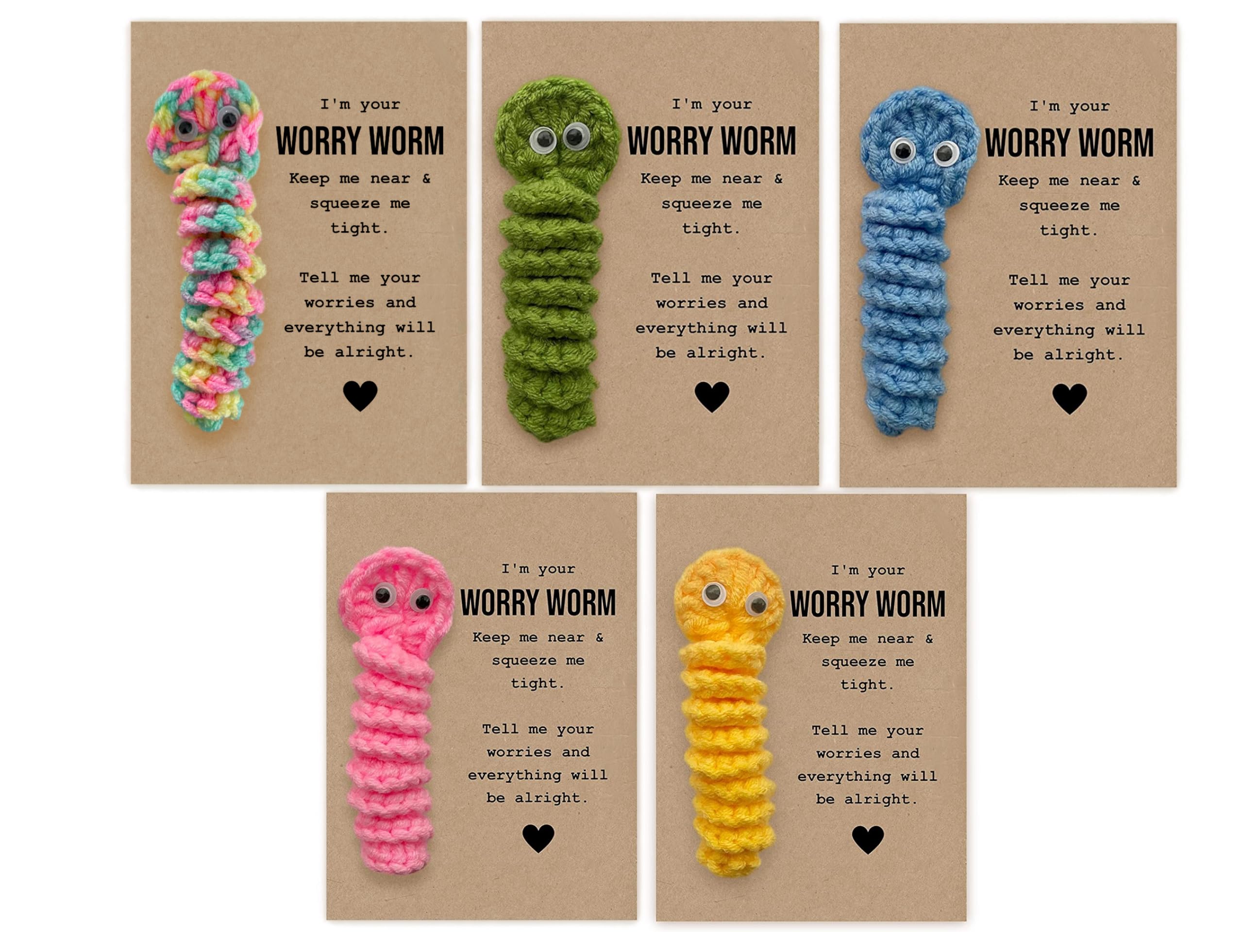 Worry Worm, Mental Health, Positivity Gift, Thinking of You, Pocket Hug, Worry, anxiety, Sensory, Fidget, Comfort, Stress Relief Gift (Rainbow)