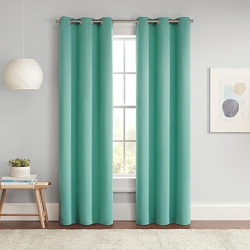 Eclipse Darrell Modern Blackout Thermal Grommet Window Curtains for Bedroom or Living Room (Single Panel), 37 in x 63 in, Mint