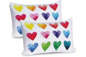 Ambesonne Valentine Pillow Sham Set of 2, Rainbow Colored Heart Shapes in Watercolors Hand Drawn Romantic Illustration, Quality Microfiber Bedding Item for All Seasons, 26" X 20", Pastel Red