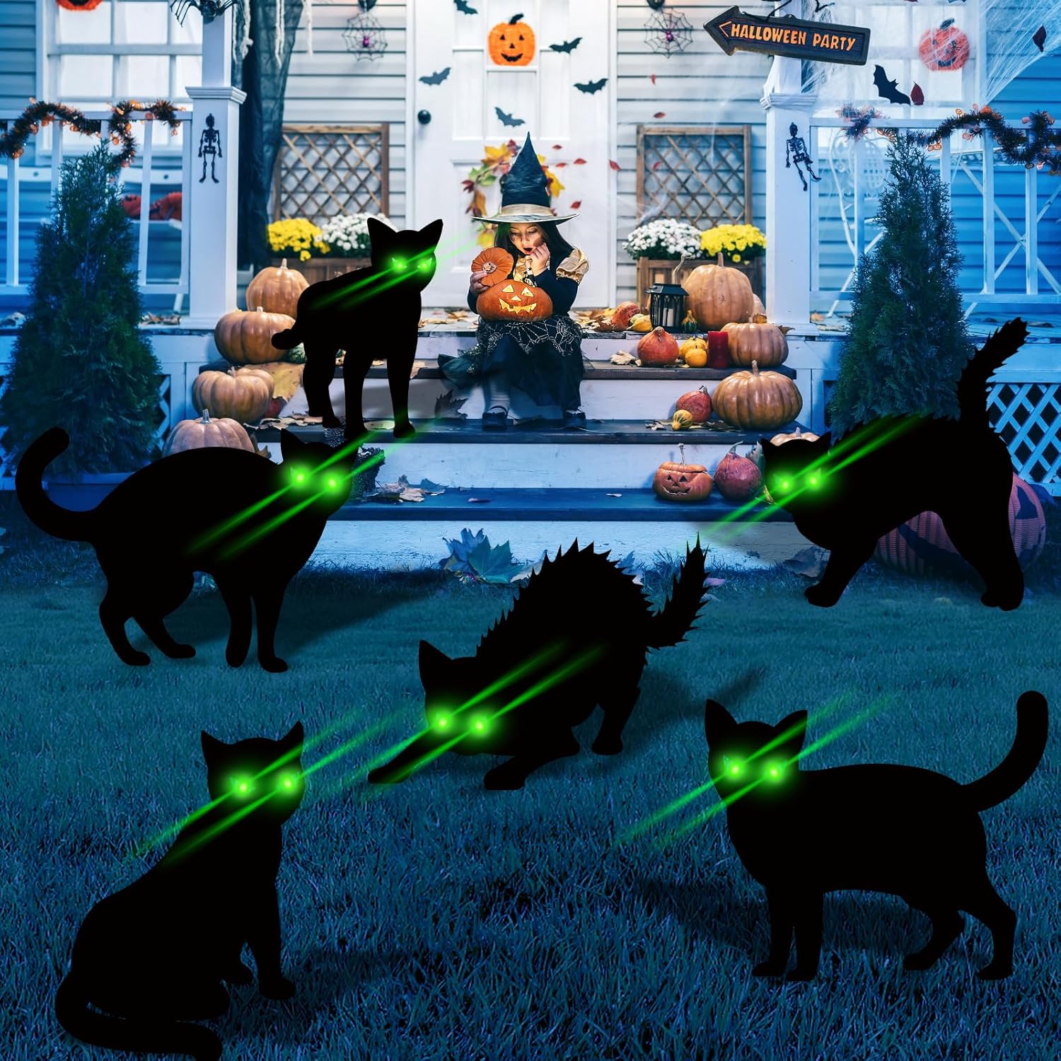 Yard Signs - 6 Pcs Black Cat Halloween Decor Yard Signs with Stakes,Halloween Decorations Outdoor, Scary Silhouette with Glow in Dark Eyes for Outdoor Yard Lawn Garden Halloween Decor