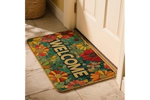 Colorful Welcome Stone Door Mat,Flower Doormat Indoor Outdoor Non-Slip Rug, Entryway Front Porch for Entrance Decor 16x24 inc