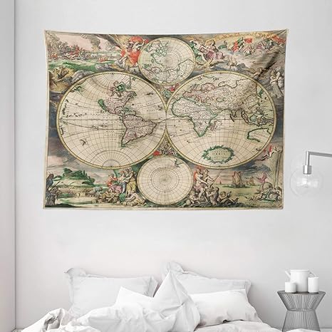 Amazon Co Jp Ambesonne ヴィンテージタペストリー アンティークオールドエイジド世界地図の歴史的地理テーマ レトロデザイン ベッドルーム リビングルーム 寮の広い 80インチ X 60インチ ソフトベージュ ホーム キッチン