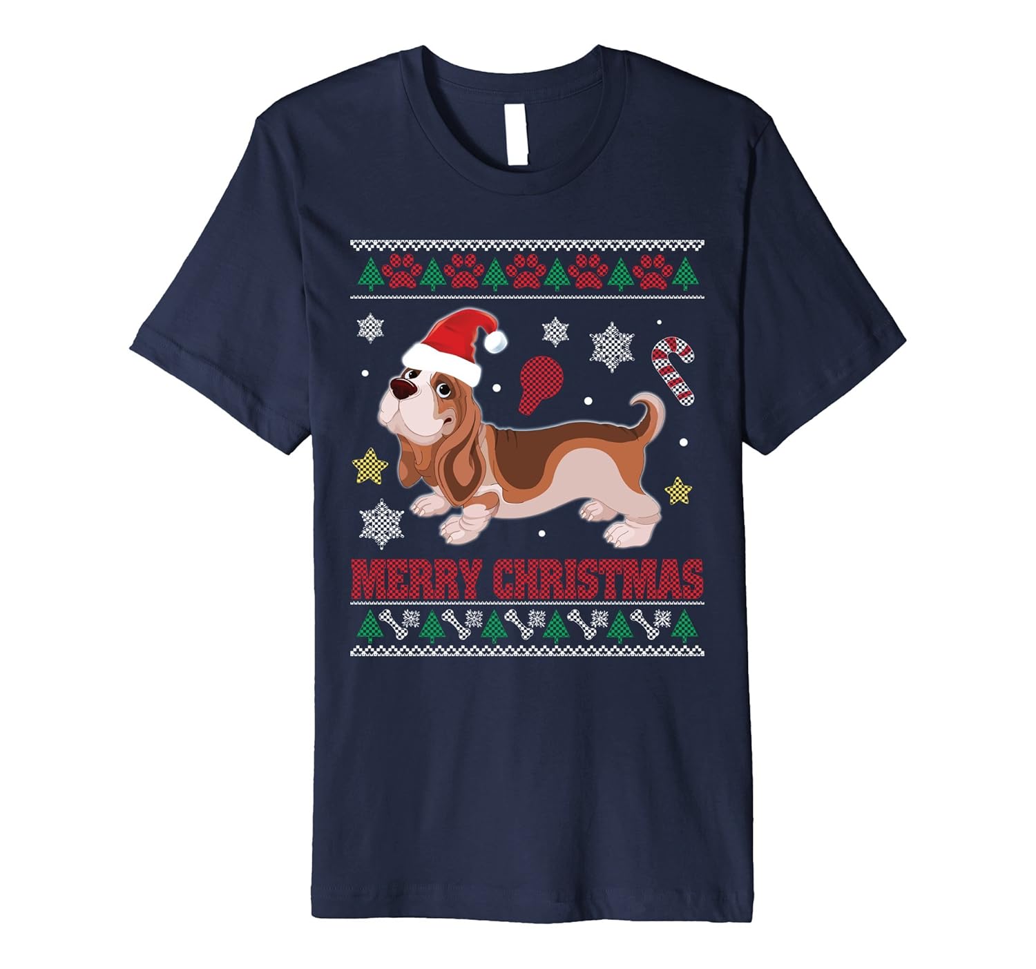 BASSET HOUND Dog Merry Christmas T-Shirt Ugly Sweater 2-ANZ