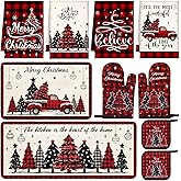 Fanfanwin 10 Pcs Christmas Kitchen Decor Set Kitchen Towels and Rugs Oven Mitts Pot Holders Absorbent Towels for Baking Cooking BBQ Gifts Home Decor(Red,Christmas Tree)