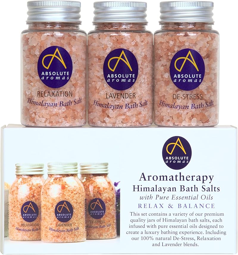 Absolute Aromas Pink Himalayan Bath Salts Set De-Stress Relaxation Lavender