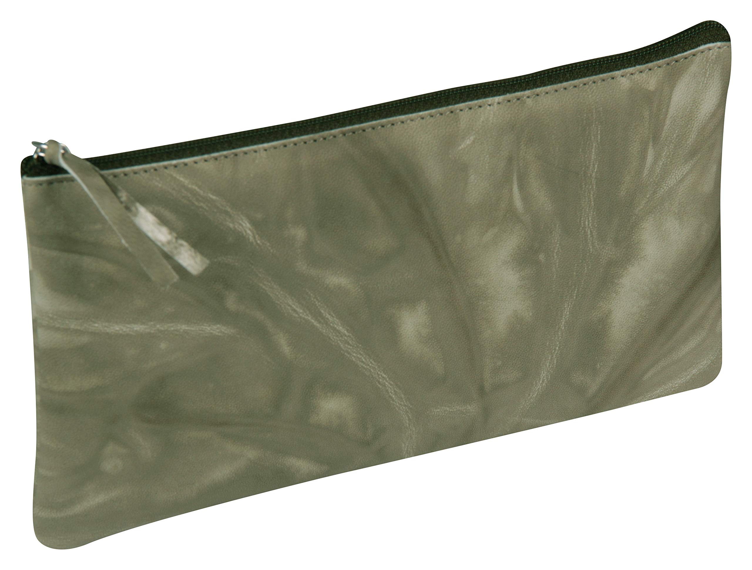 Clairefontaine - Ref 410179C - Tie & Dye Leather Flat Pouch - 22 x 11cm, Made From Genuine Lambskin Leather, Metal Zip With Leather Puller - Autumn Green