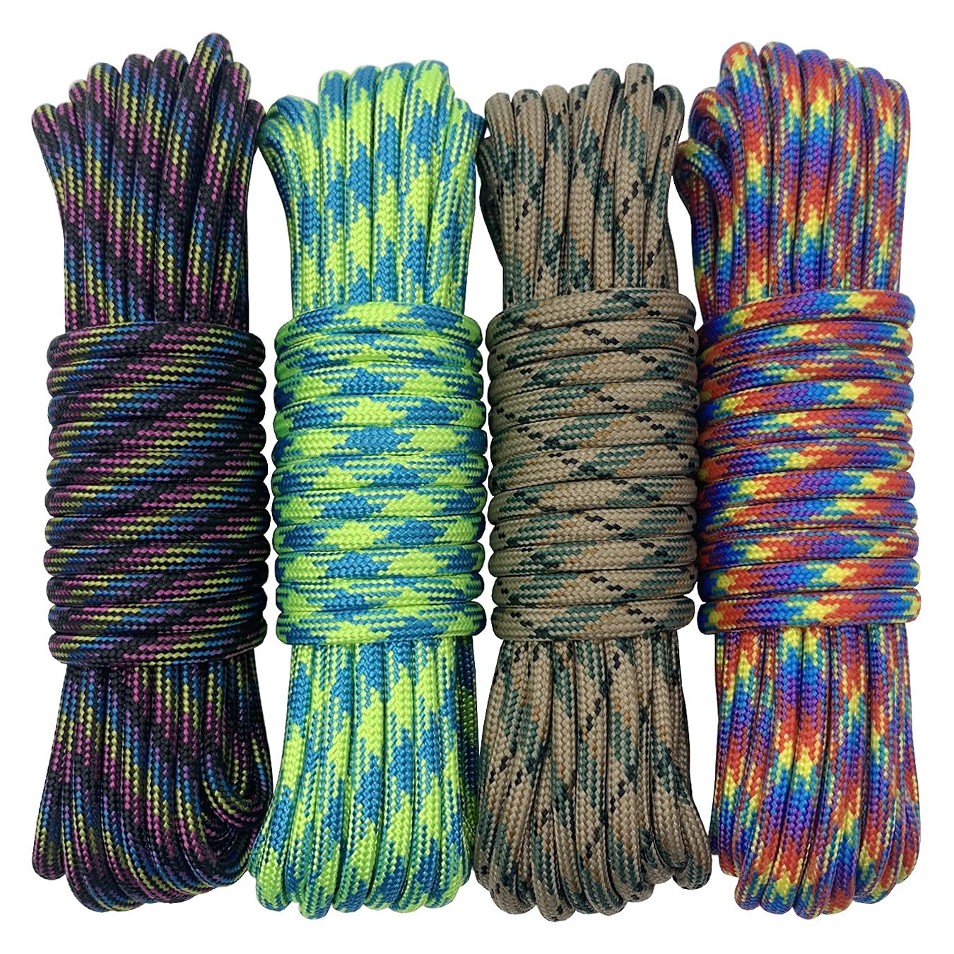 aufodara 4pcs 19ft/6 meters Paracord Rope 7 Inner Strands Nylon Rope 550lb Breaking Strength for Outdoor Survival Rope, Lanyards, Keychain, Dog Collar, DIY Kit Craft Toy (D4-F-4x19ft)