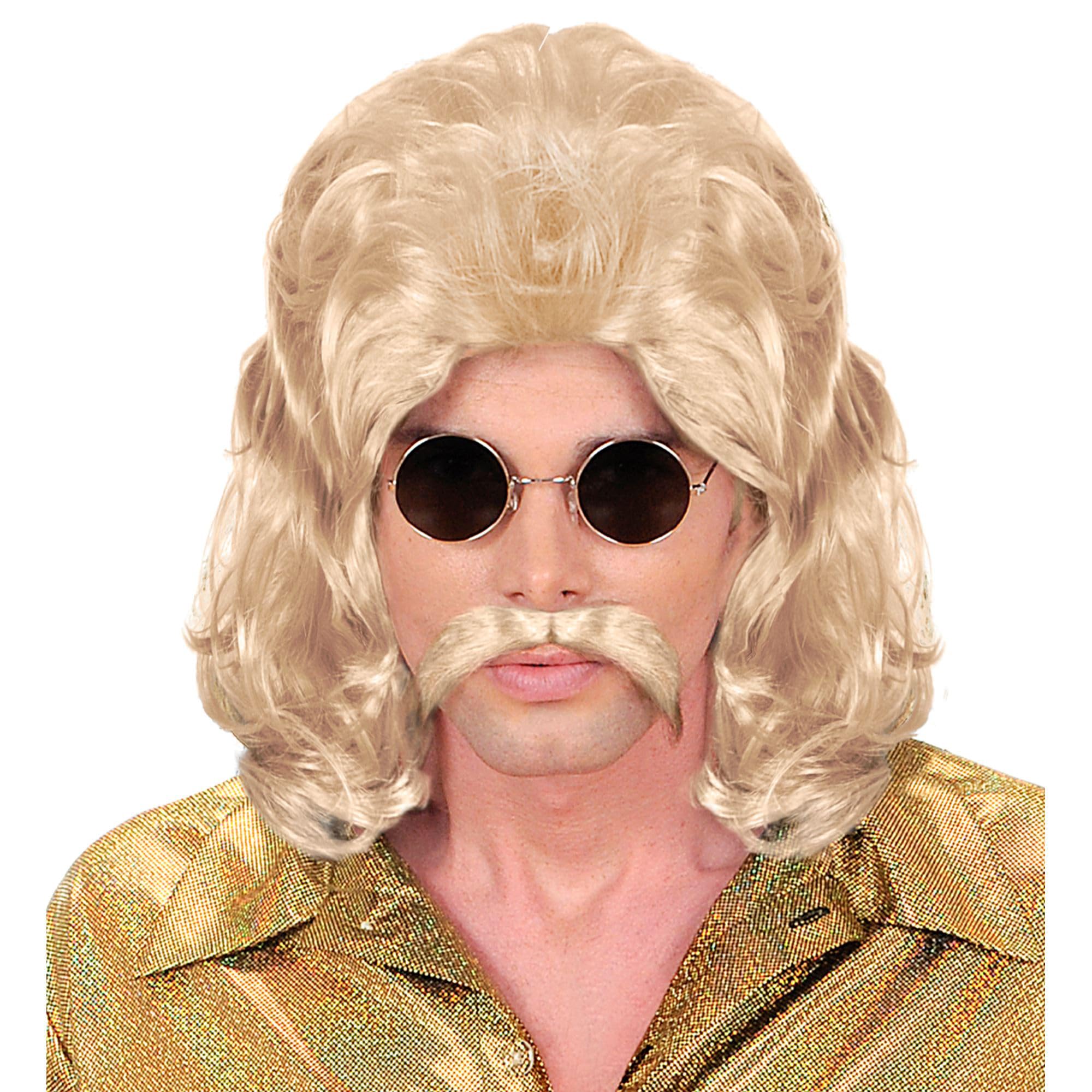 Mens 70s Man & Moustache - Blonde Wig for Hair Accessory Fancy Dress