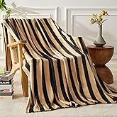 FY FIBER HOUSE Striped Flannel King Blanket - Soft Cozy Striped Blanket for Couch, Sofa, or Bed - 90"x108", Black Brown, All Season Use