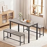 Dining Table Set for 4, 3 PCS Kitchen Table with 2 Benches,Dark Grey | Modern Dining Table Set for Space-Saving, Apartment, Breakfast Nook, Samll Space, Kitchen, Easy Assembly