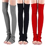 SATINIOR 3 Pairs Women's Winter Over Knee Footless Socks Thick Knit Leg Warmers Warm Thigh-Highs Socks Long Leg Warmers (Black,Grey, Wine Red)