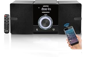 LONPOO Compact Stereo System for Home | 30W Micro Stereo System with CD Player/Bluetooth/FM Radio/AUX Input/USB/ 3.5mm Headphone Port | 2-Way Crisp-Clear Sound | DSP-Tech