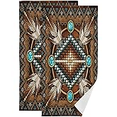KENADVI Southwestern Hand Towels for Bathroom Set of 2 Soft Absorbent Rustic Tribal Native American Indian Aztec Kitchen Towels,Decorative Brown Bathroom Towels for Bath Guest Spa Face Hair 14"x28"