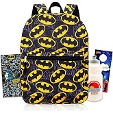 Batman Backpack for Boys School Bundle w/ 16in Bookbag and More | Large Durable Batman School Bag w/ Front Zip Pocket Plus Water Bottle, Stickers, More - Batman School Supplies