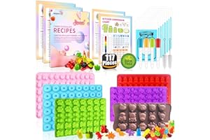 117Pcs Silicone Gummy Bear Molds Kit with 100 Wrappers, 5 Recipe Cards, 4 Droppers & 2 Brushes,Non-Stick Candy Mold for DIY C