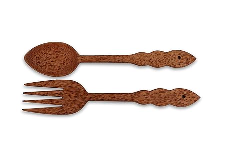 Vietsway Handmade Coconut Wood Giant Fork Spoon Set Wall Kitchen