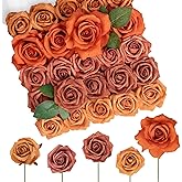TINGE TIME Artificial Flowers 24pcs Real Looking Silk Flowers Fake Rose with Stems for DIY Wedding Bouquets Burnt Orange Bridal Shower Centerpieces Party Decorations (Maple Red A)