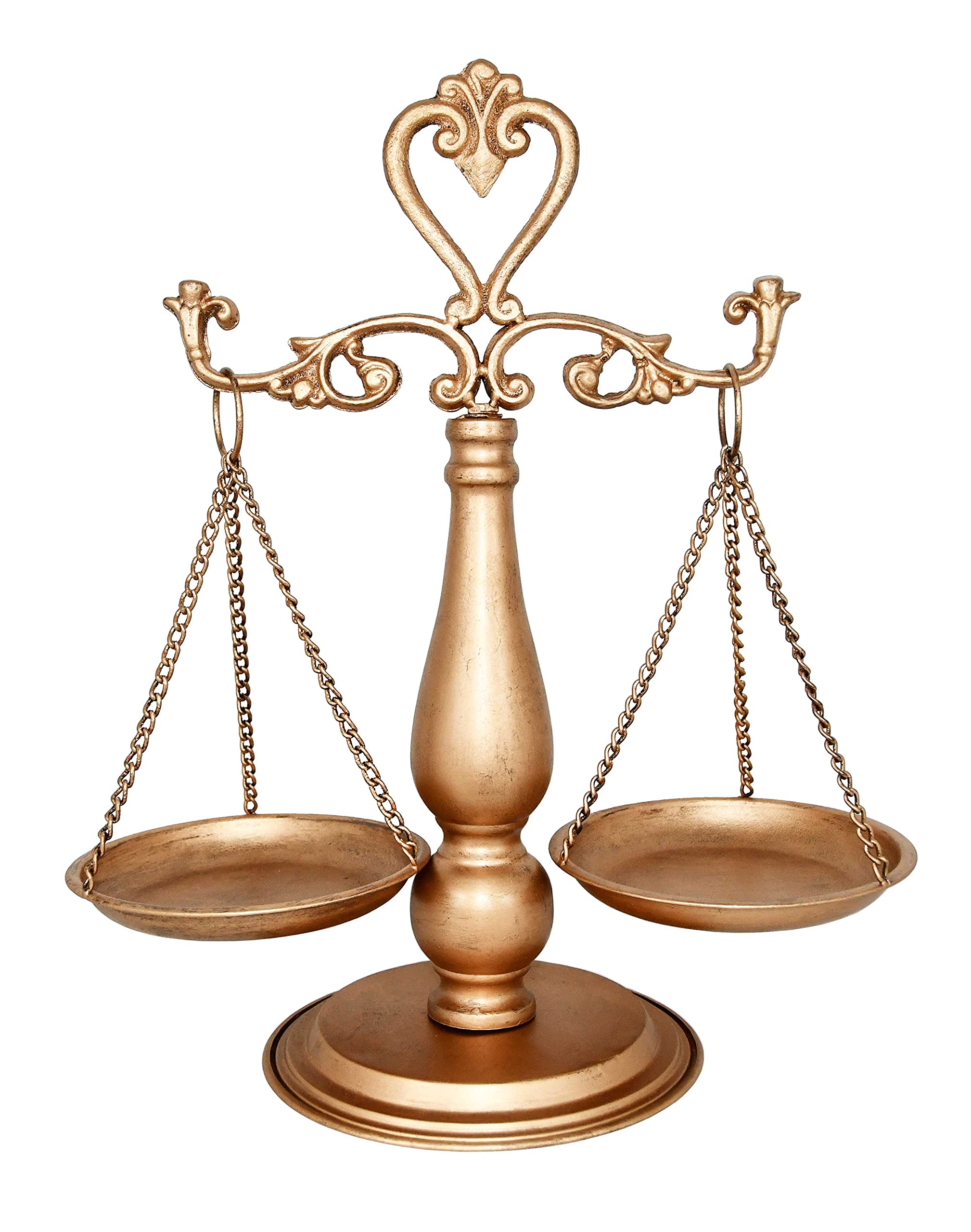 OwlGift Vintage Metal Lawyer Scale of Justice Libra, Decorative Jewelry Storage, Tray Cosmetic Organizer, Farmhouse Candleholder Display, Home Décor Centerpiece Stand – Golden, 15“ W x 17” H