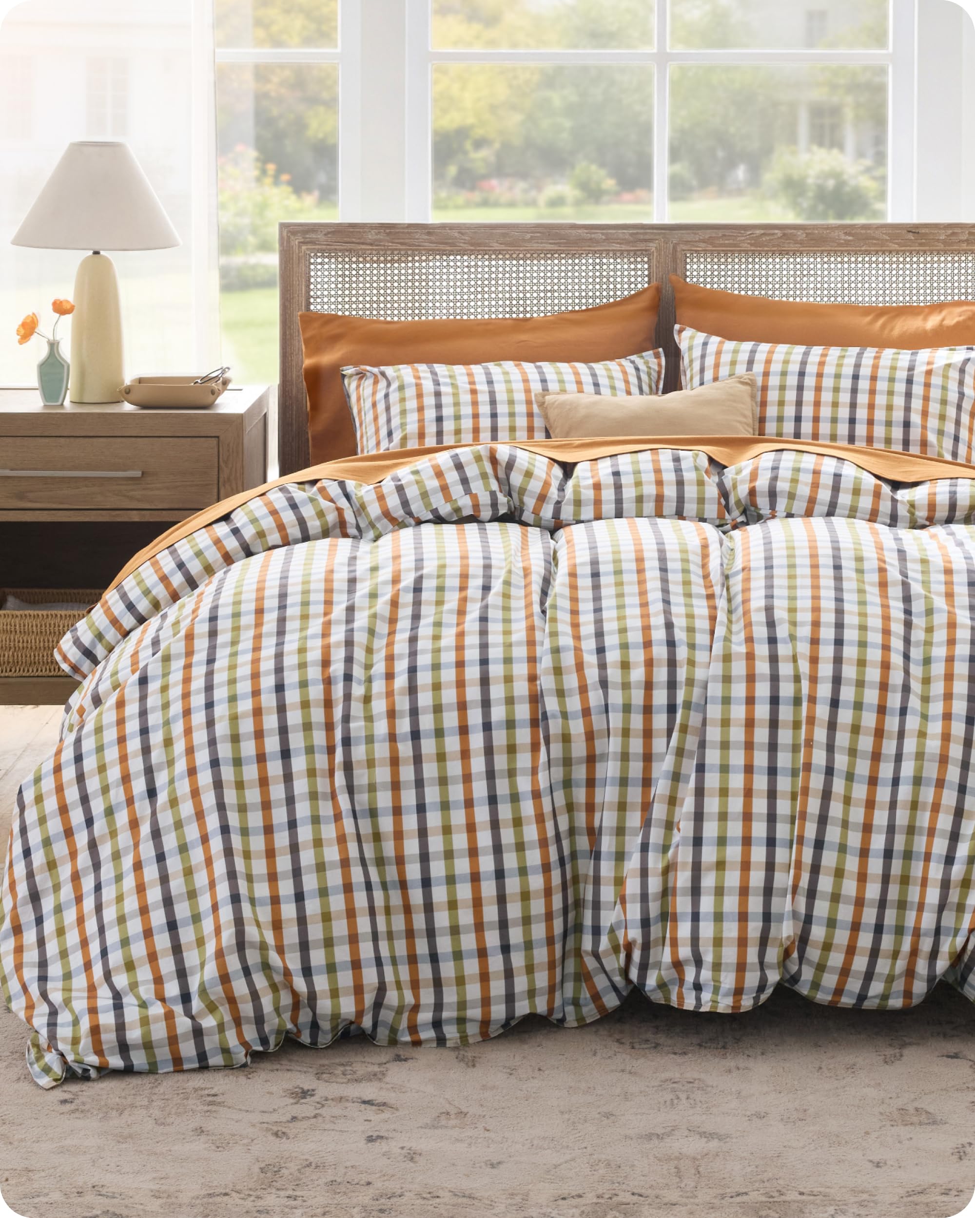 Bedsure Gingham Duvet Cover Queen Size - 100% Cotton Reversible Classic Warm Plaid Pattern Duvet Cover Set, 3 Pieces Soft & Breathable PureWoven Bedding Set with 2 Pillow Shams (Warm Plaid 90"x90") Image