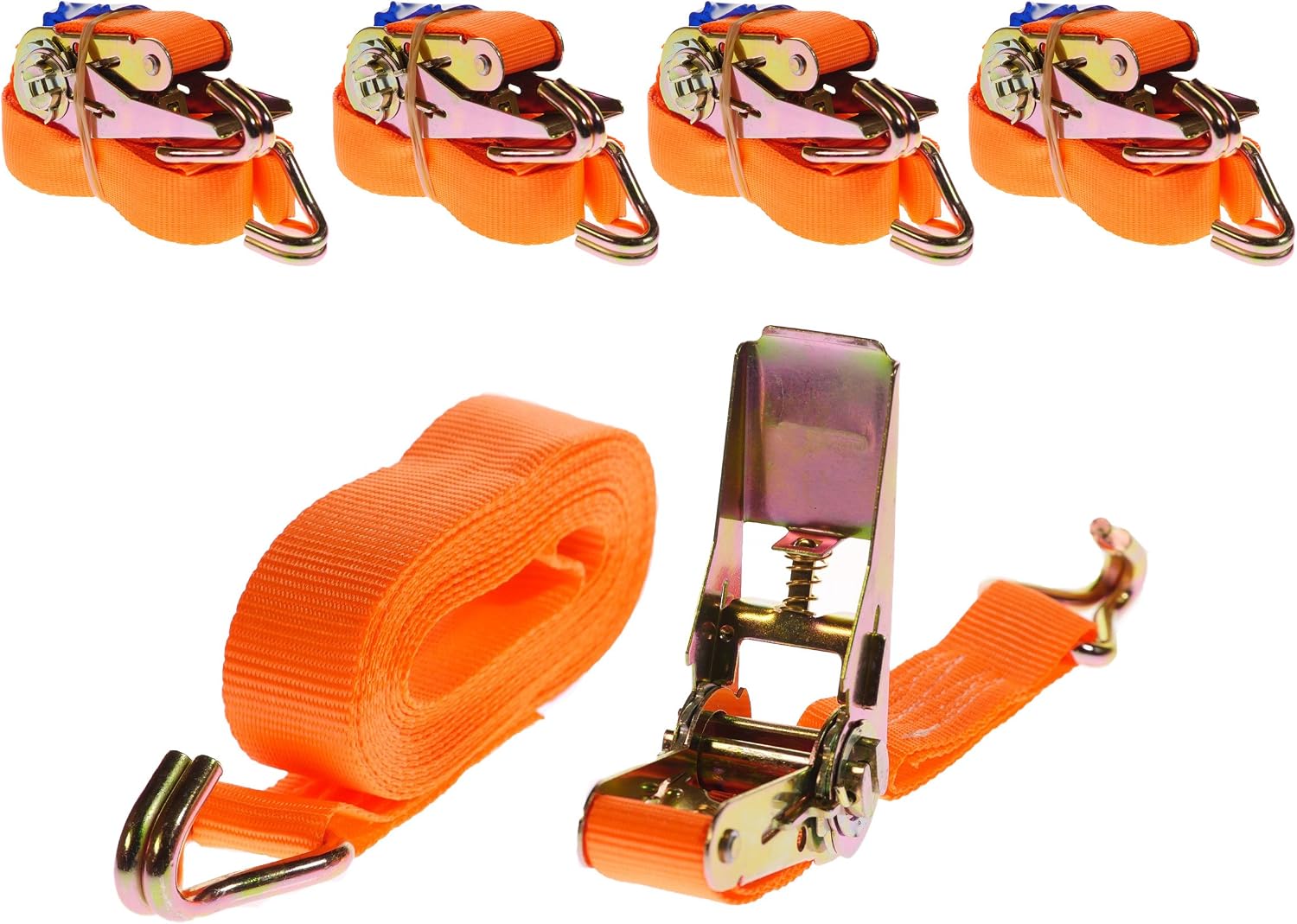 ORANGEE E-Track Ratschengurte – 4 Stück Mit J-Haken, Bis 2041 Kg Bruchfest, Für LKW & Anhänger