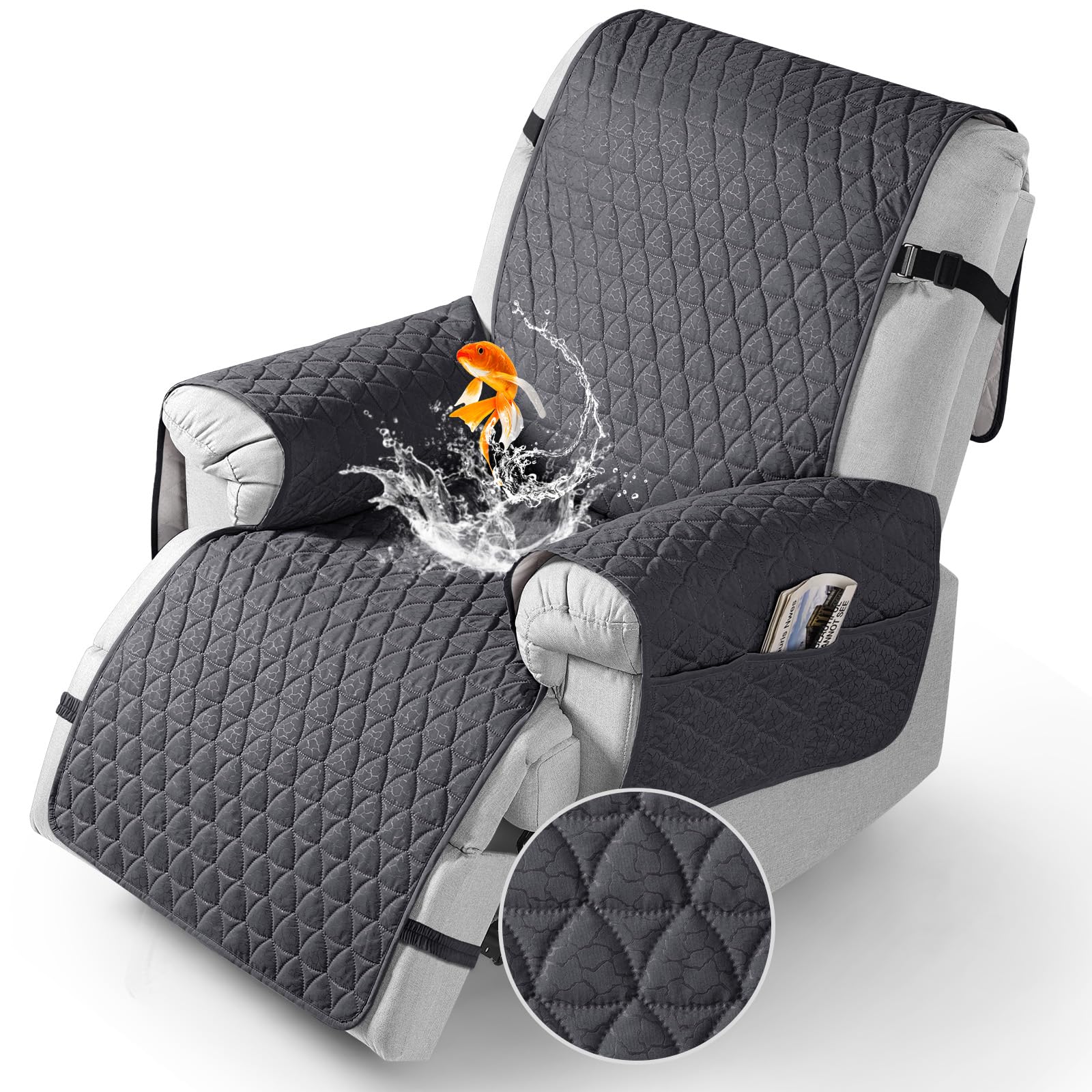 Photo 1 of TAOCOCO 100% Waterproof Recliner Cover - Recliner Cover with Non-Slip Granule, Recliner Chair Covers with Elastic Band, Recliner Chair Covers for Reclining Chair(Dark Grey,Small-22'')