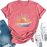 Women's Crewneck Short Sleeve Shirt Soft and Breathable Sun Graphic tees Fun and Fashionable Tops