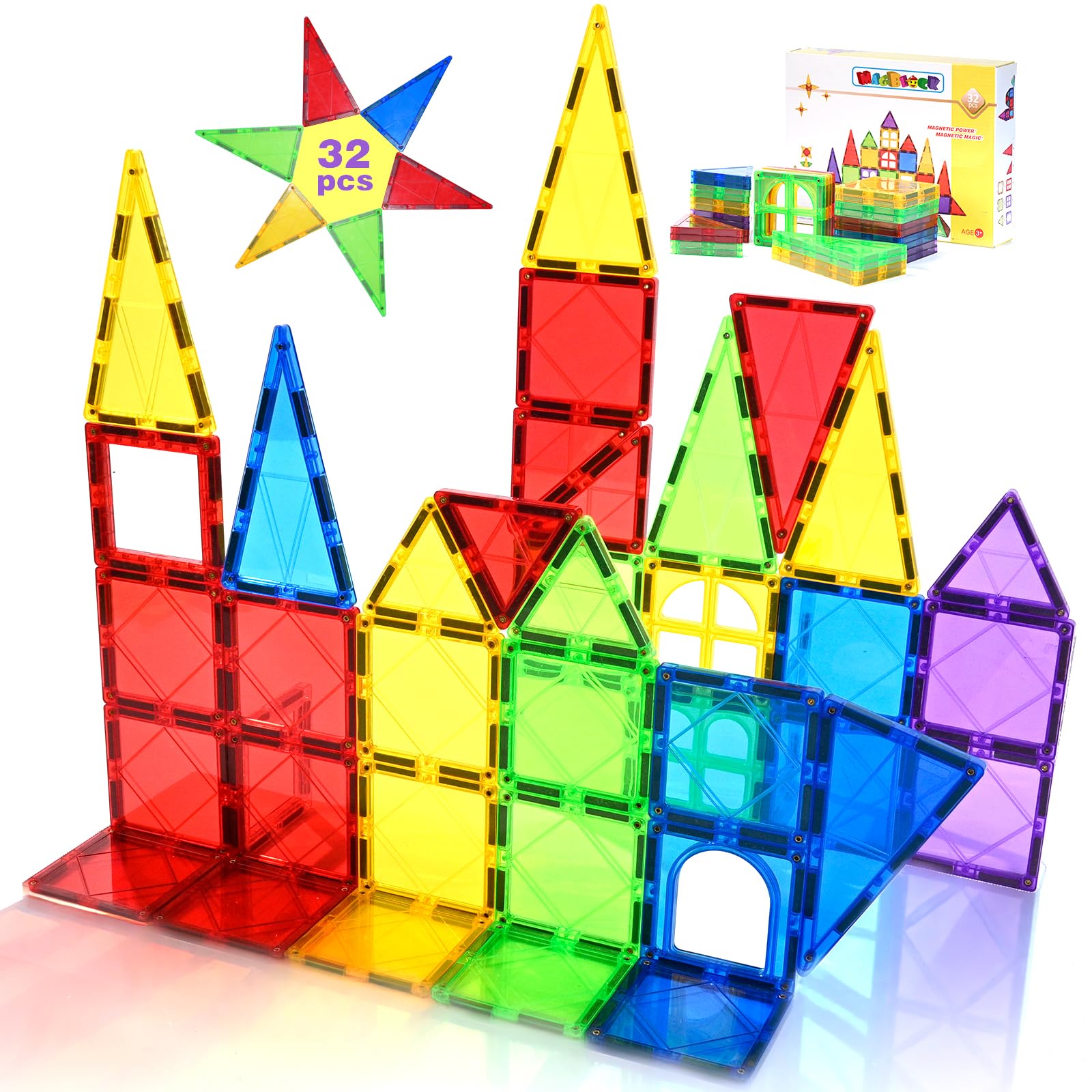 Magnetic Tiles Toys for Kids Preschool Learning, Magnetic Blocks ...
