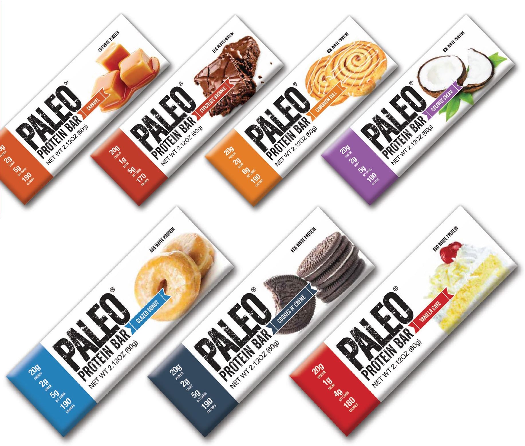 Paleo Protein Bars (New) (Soft-Cake Like) Variety Box 12 Bars (20g Egg White Protein)