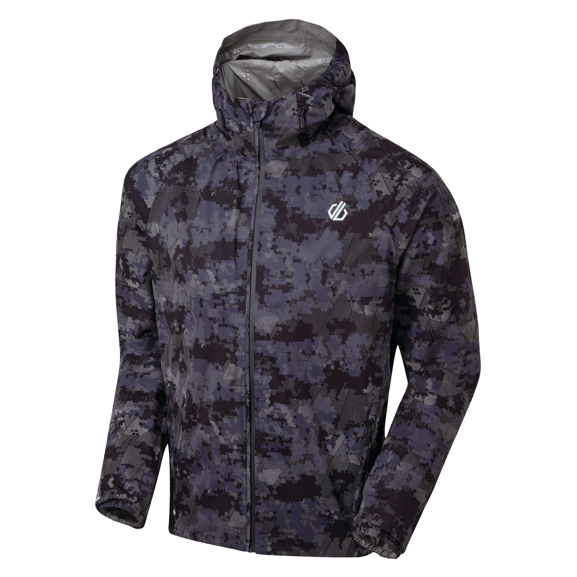 Dare 2b HighLite' Reflective Lightweight Taped Seams Printed Packable Unisex Hooded Jacket Jackets Waterproof Shell - Black Camo, XX-Small